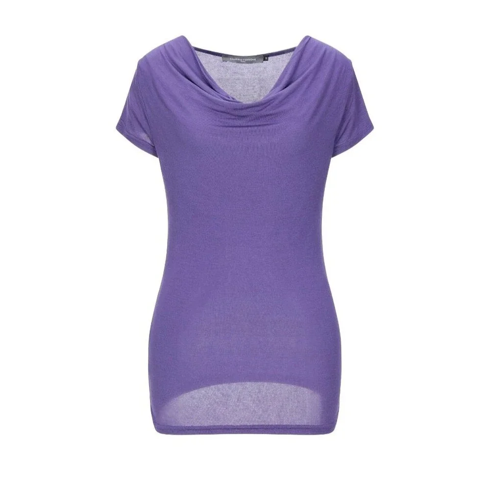 New SANDRO FERRONE Womens Purple Cowl Neck Tee-Shirt Soft Top Sz M Made in Italy - Picture 1 of 10